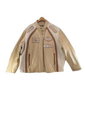 Max USA Motocross Leather Jacket Mens Size 5X Beige Lined Zip Ride With Pride